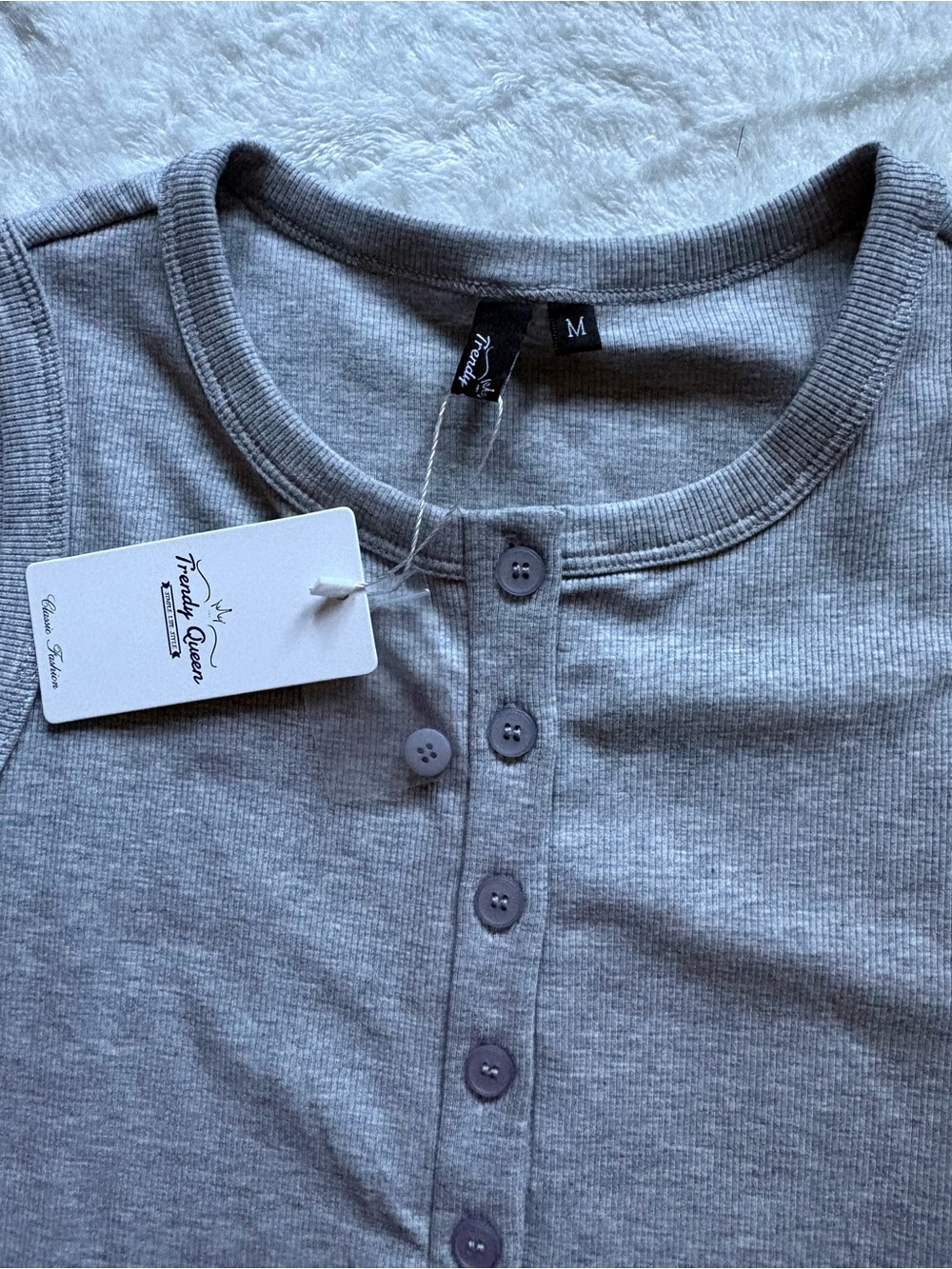 Button-Front Ribbed Tank Top — Gray - Picture 3 of 3